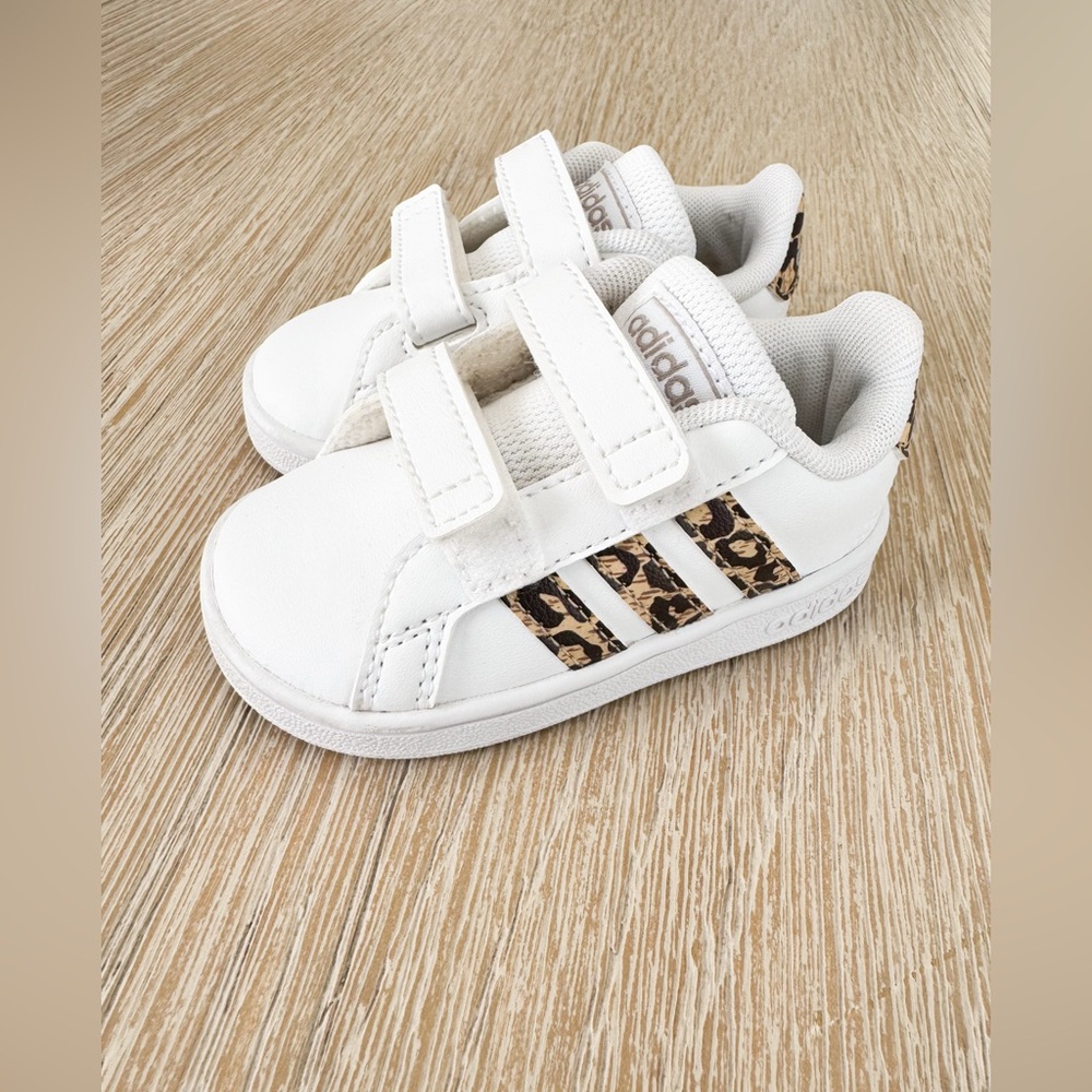 adidas White baby Sneakers with Leopard Accent